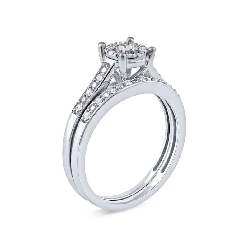 1/5ct TDW Diamond Cluster Bridal Set in Silver for Women