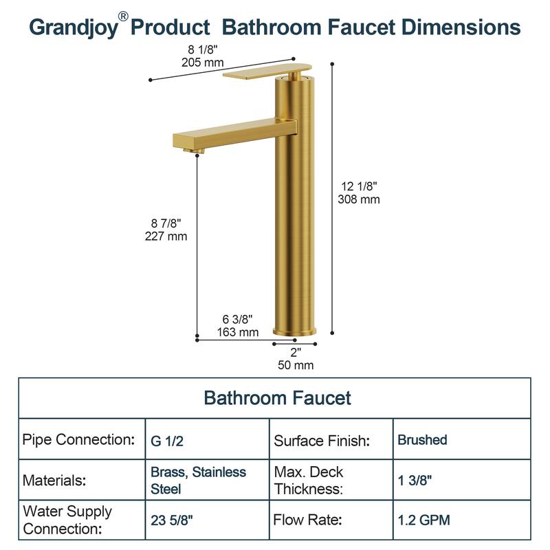 GRANDJOY 2-Pack High-Arc Bathroom Vanity Faucet, Single Hole Installation