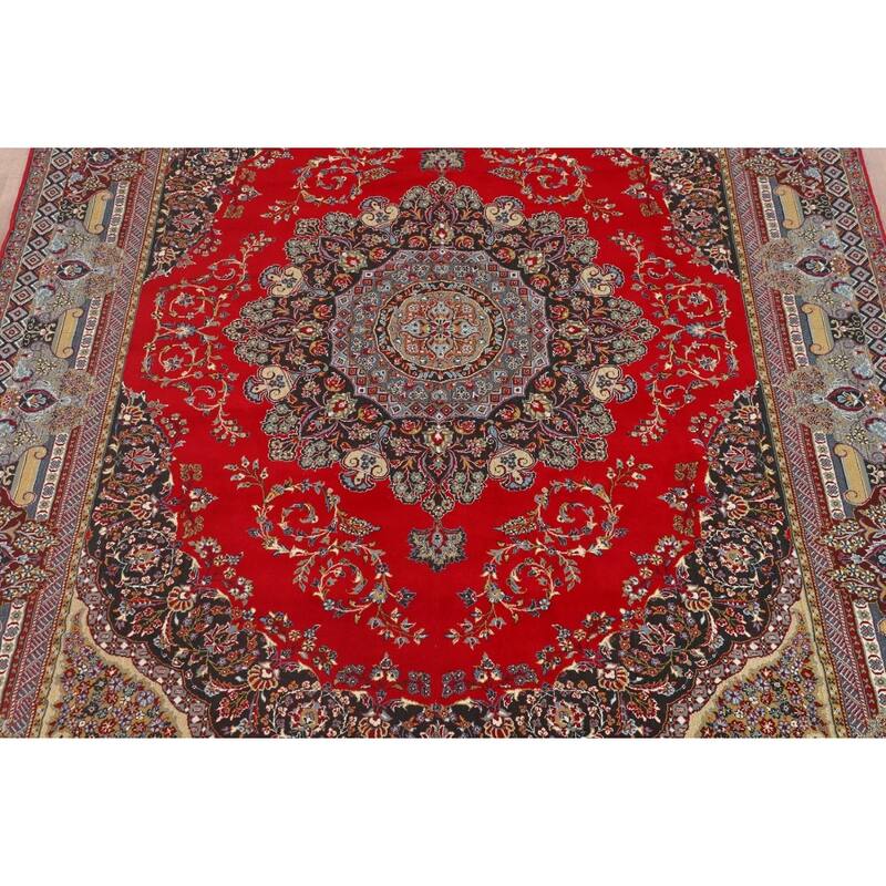Floral Red Kashan Turkish Rug Machine-Made Oriental Carpet - 9'7" x 13'1"