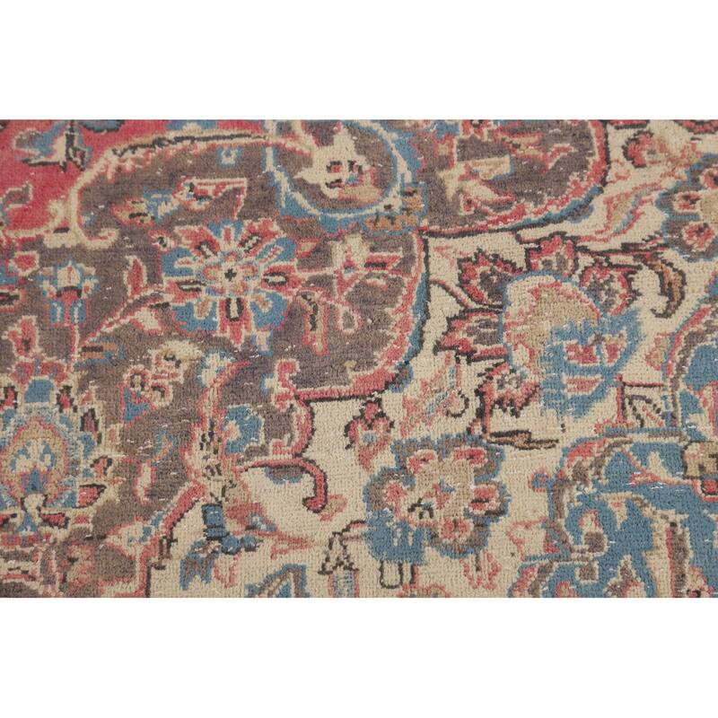 Traditional Pink Kashan Persian Vintage Rug Hand-Knotted Wool Carpet - 9'0"x 11'9"