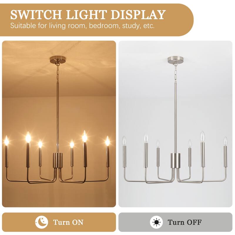 Modern 6-Light Simple Candle Chandelier for Kitchen Island, Living Room, Bedroom, Foyer