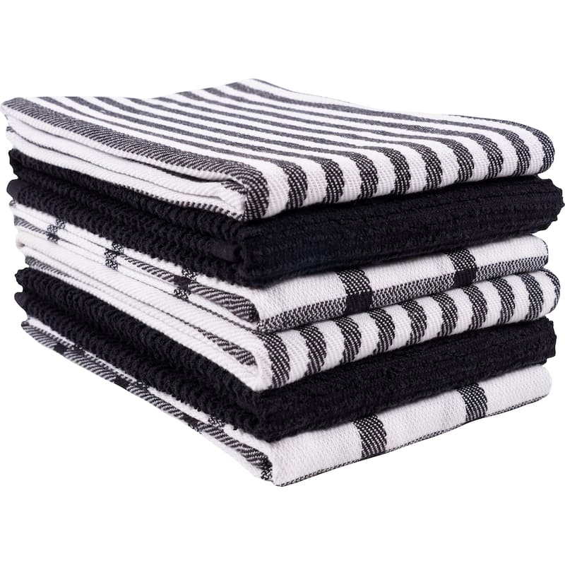 Mixed Flat and Terry Kitchen Towels, Set of 6 - Black
