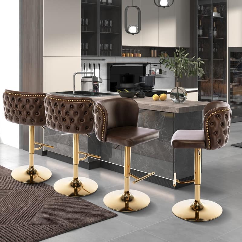 Upholstered Swivel Counter Bar Stools Set of 4 - Brown Gold