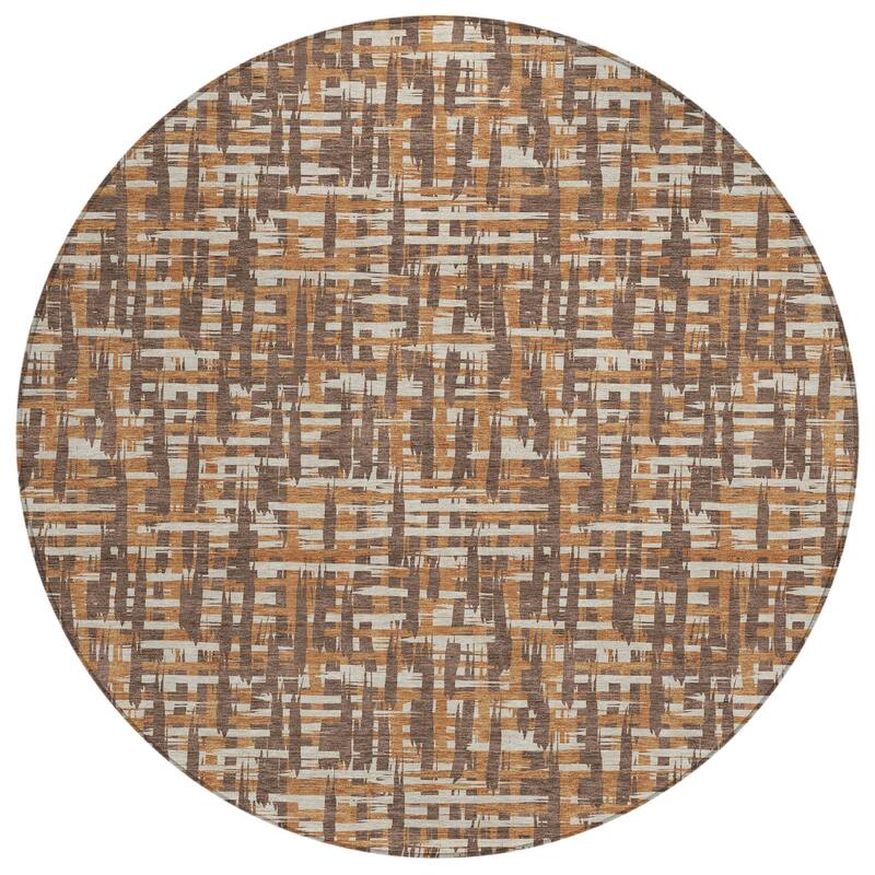 Machine Washable Indoor/ Outdoor Modern Crosshatch Chantille Rug - Chocolate - 8' x 8'