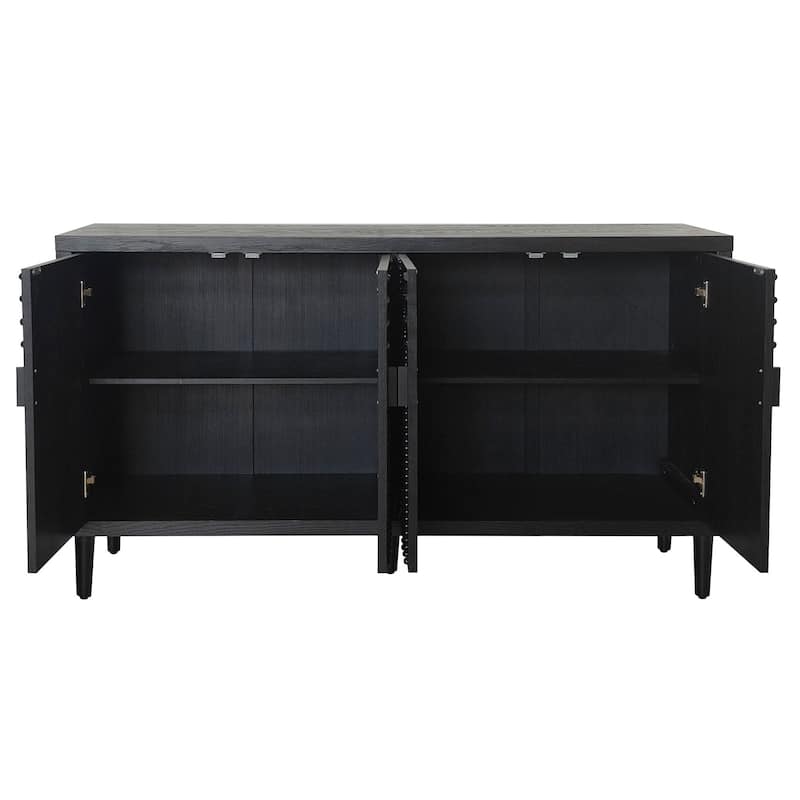 Sideboard Cabinet with 4 Doors, Kitchen Buffet Storage Cabinet, Entryway Table with Adjustable Shelves & Solid Wood Legs