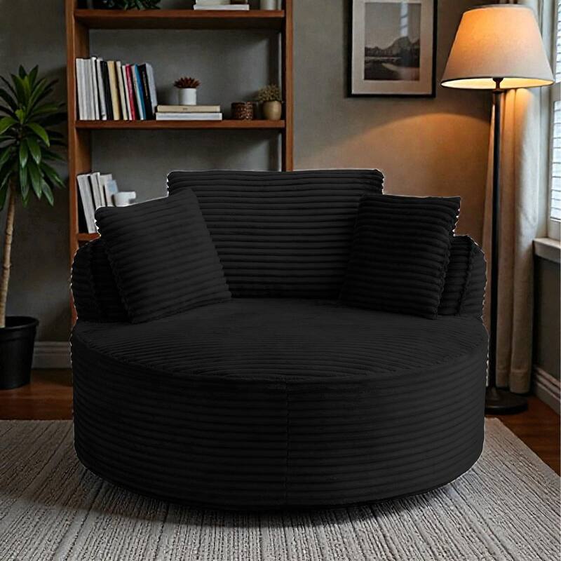 Round Accent Chair, Corduroy Boneless Deep Seat Floor Lounge Chair with 3 Pillows, No Assembly