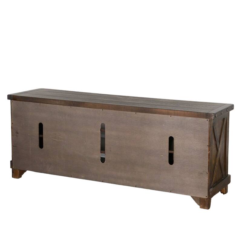 Anva TV Media Console, Shelves, Doors, Dark Brown Mahogany, 64 Inch