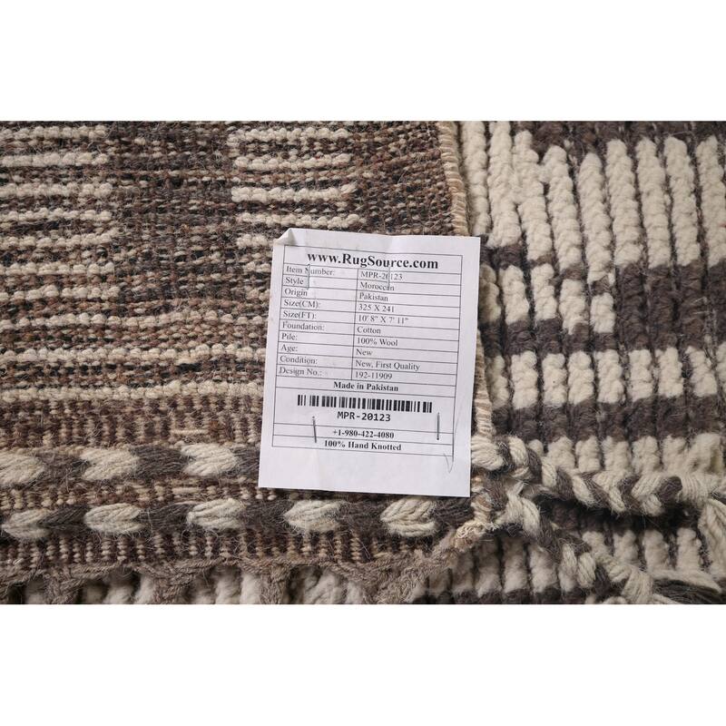 Striped Moroccan Oriental Area Rug Hand-Knotted Wool Carpet - 7'11"x 10'8"