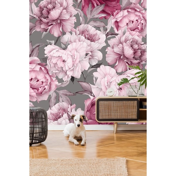Pink Peony On Gray Background Wallpaper Mural Overstock 32617099 100 W X 100 H Free peony bouquet device wallpaper download. pink peony on gray background wallpaper mural