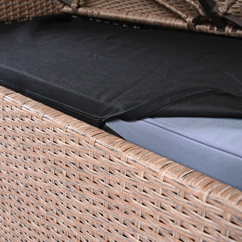 Roomfitters 6-Piece All-Weather PE Rattan Patio Sofa Set with Adjustable Seats, Storage Box and Glass Top Table