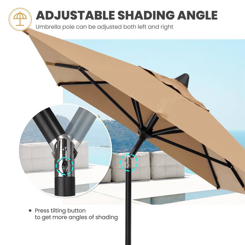 9 x 5 FT Outdoor Patio Rectangular Market Umbrella and Base Stand with Wheels