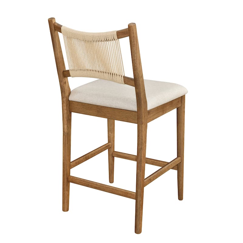Christopher Knight Home - Arno Mid-Century Modern Upholstered Counter Stool with Rope Back and Solid Wood Frame Set - 21"W