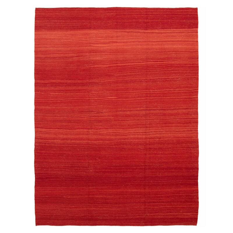 ECARPETGALLERY Flat-Weave Ankara FW Red Wool Kilim - 7'4 x 9'11 - Red - 7'4 x 9'11