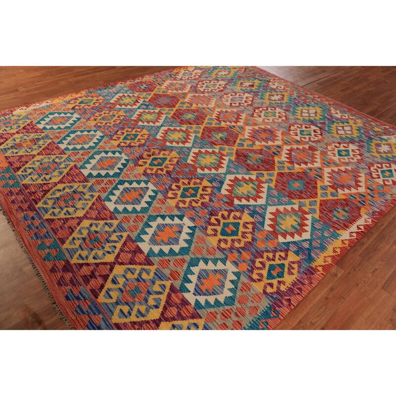 Kilim Oriental Area Rug Hand-Woven Living Room Wool Carpet - 8'2"x 9'6"