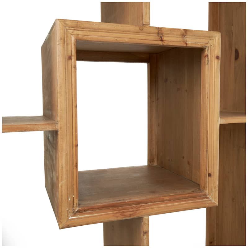 Brown Wooden Geometric 5 Shelves Shelving Unit