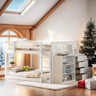 Full over Full Bunk Bed with Storage and Ladder