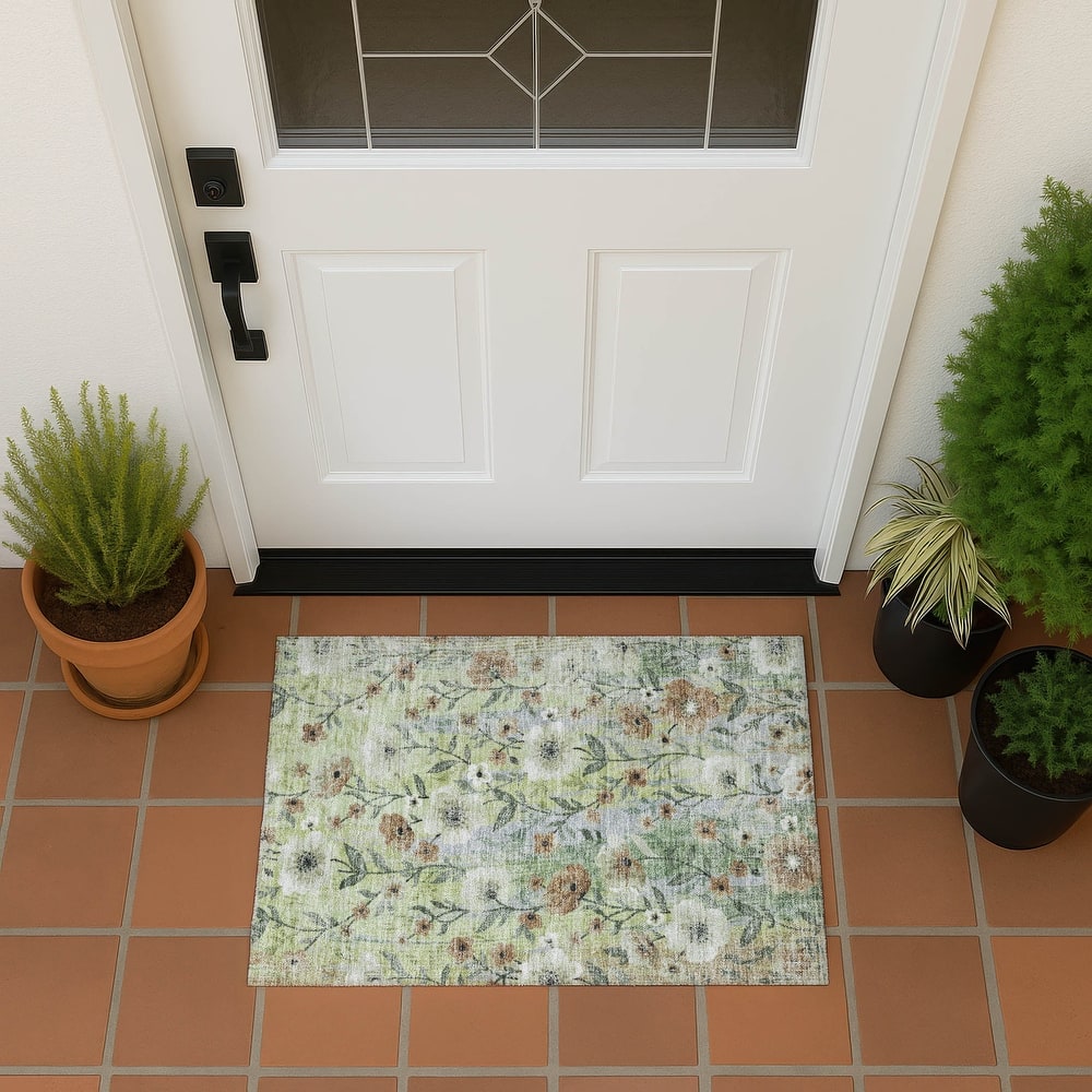 Machine Washable Indoor/ Outdoor Floral Joy Chantille Rug
