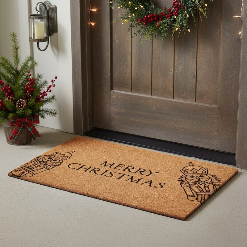 HomeRoots 24" X 36" Brown And Black Merry Christmas Outdoor Coir Door Mat - 24.00' X '36.00 - 24.00' X '36.00
