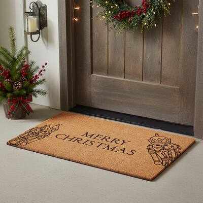 HomeRoots 24" X 36" Brown And Black Merry Christmas Outdoor Coir Door Mat - 24.00' X '36.00