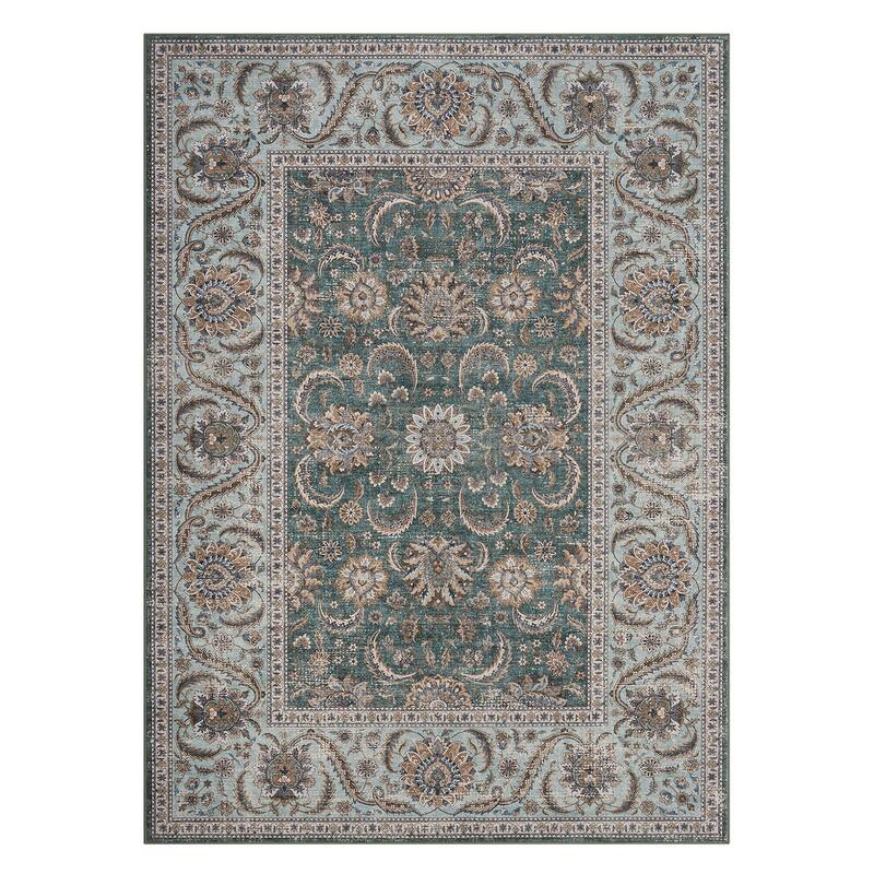 Washable Area Rugs for Living Room Stain Resistant Carpet Vintage Rugs Bedroom Low Pile Non Slip Accent Carpet