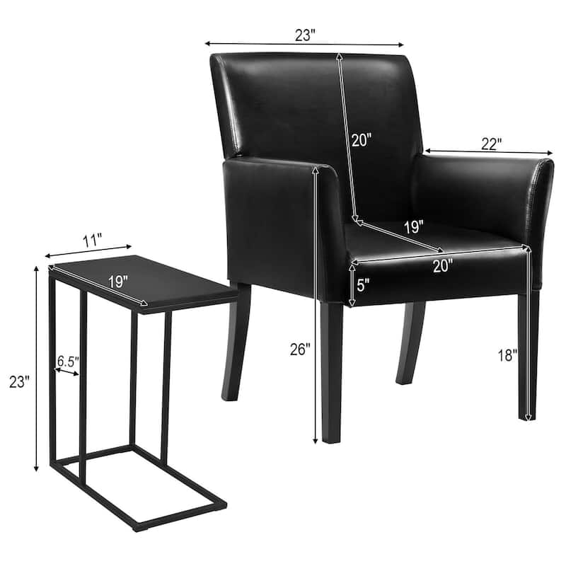 Gorelax C-shaped Side End Table & Reception Arm Chair Set w/Rubber