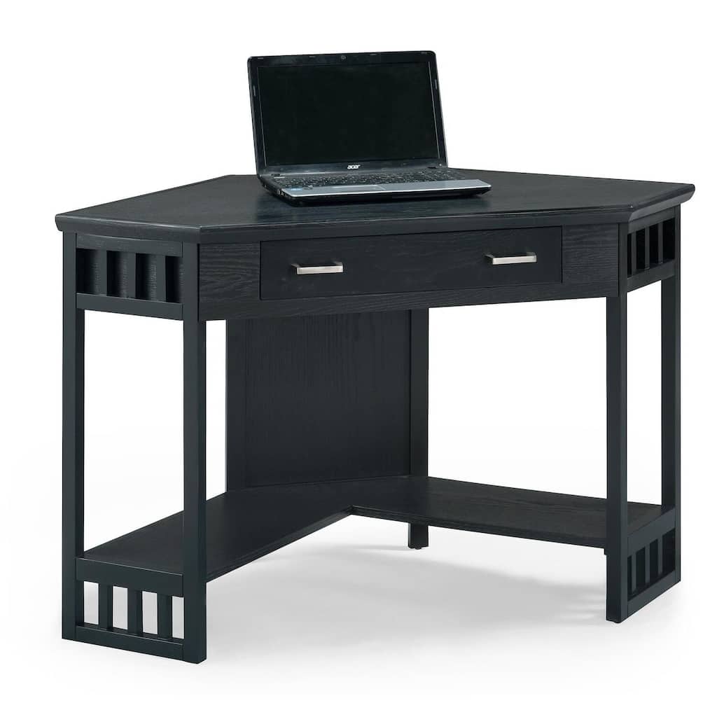 Corner Writing Desk - Black Oak Vintage Style Computer Desk, Space Saving Home Office Desk, 48" Wide