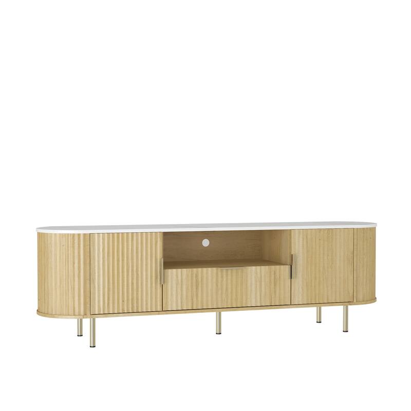 Fluted TV Stand with 16 Color LED Lights, Living Room Entertainment Center TV Console Media Cabinet for 55+ Inch TV