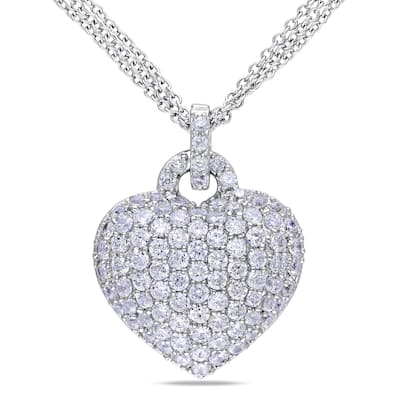 Miadora Sterling Silver Created White Sapphire Heart Necklace