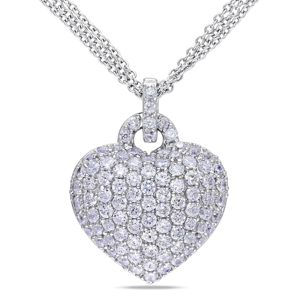 Miadora Sterling Silver Created White Sapphire Heart Necklace