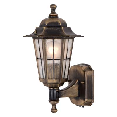 York Weathered Bronze Motion Sensor Dusk to Dawn Traditional Outdoor Wall Light with Clear Glass