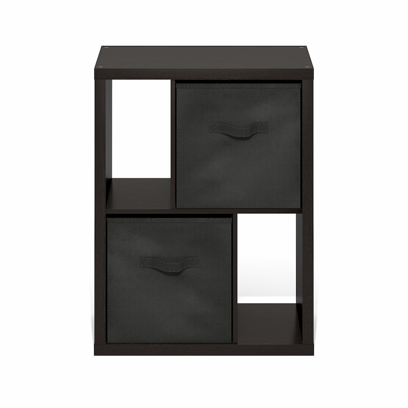 Furinno Viola Multipurpose Shelf with Storage Bin, Dark Oak/Black