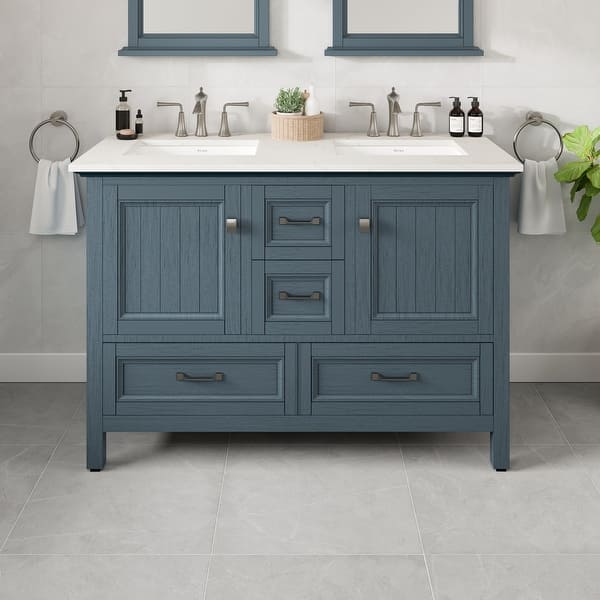 Britney 60 in. W x 22 in. D x 34 in. H Double Bath Vanity in Ash Blue with White Carrara Marble Top with White Sinks