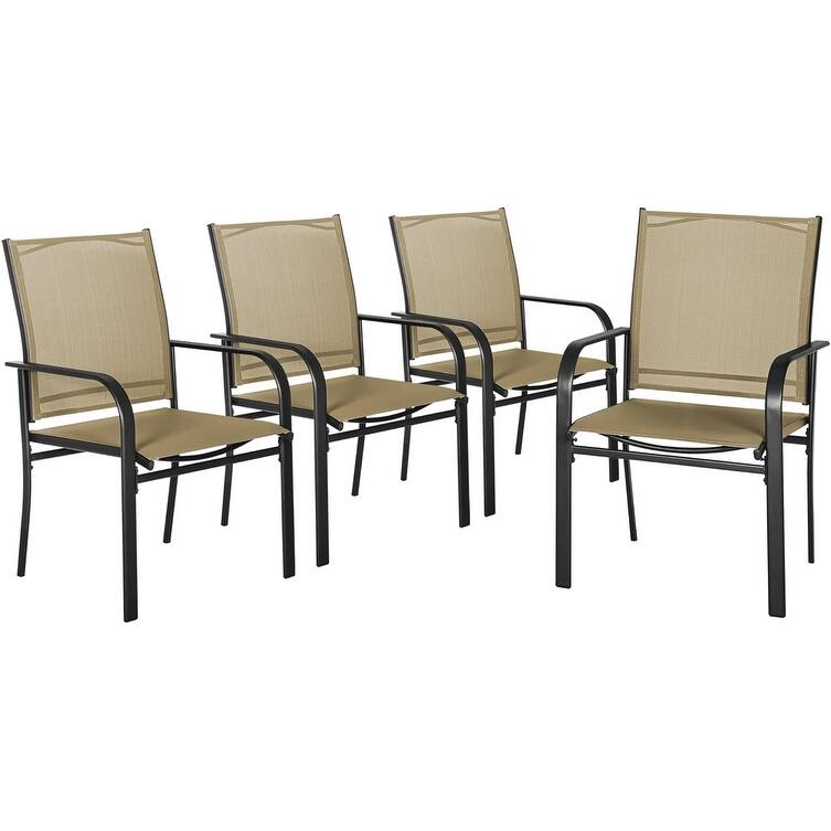 Outdoor Patio Dining Chairs Set of 4, Metal Frame Textilene Fabric Chairs with Armrest