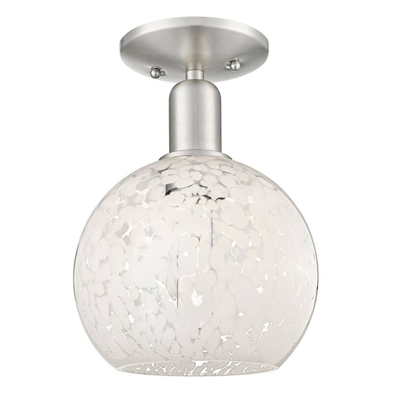 Innovations Lighting 716-1C-12-8 White Mouchette Semi-Flush White - Brushed Satin Nickel / White Mouchette