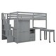 preview thumbnail 29 of 58, Full Size Multifunctional Loft Bed with Wardrobe With Shelves,A Side Desk With 2 Drawers,A Movable Table