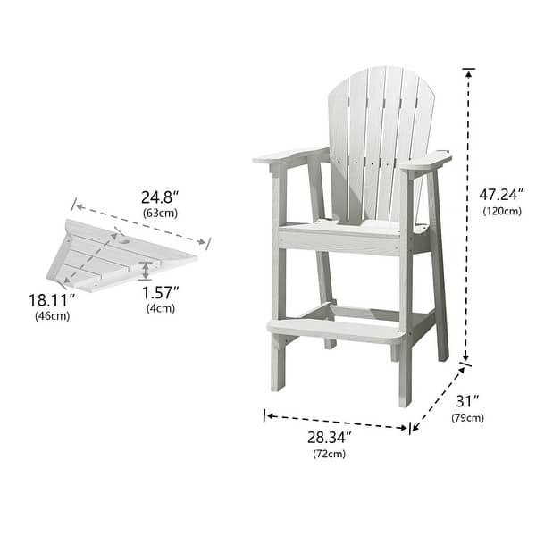 dimension image slide 2 of 4, Rustic 2 Pieces Adirondack Chair Outdoor Barstools with Connecting Tray and Umbrella Hole