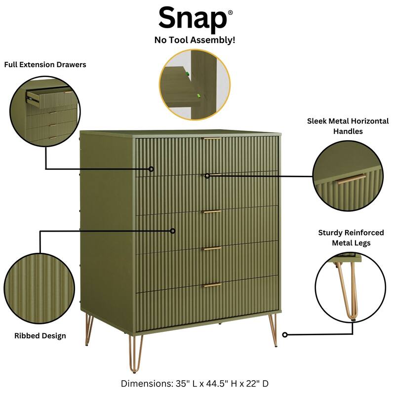 Manhattan Comfort Dumbo Modern 5-Drawer Tall Dresser.