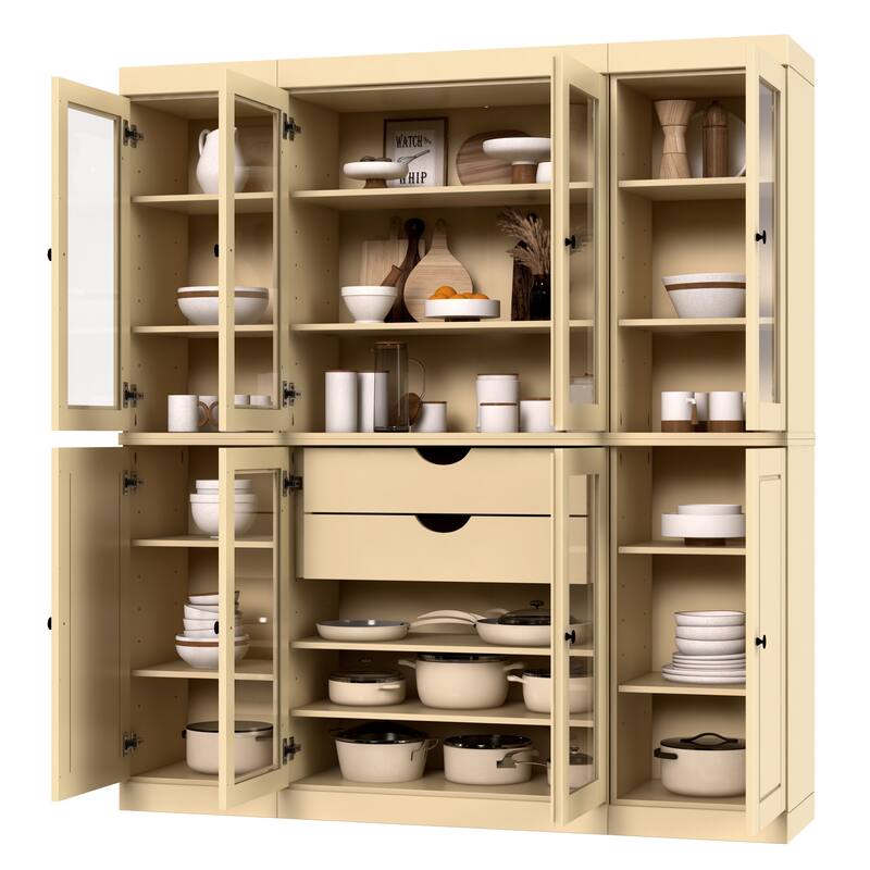 Palace Imports 100% Solid Wood Pantry Cabinet, 2 Drawers, Adjustable Shelves, 65" Wide, 71.5" Tall - 65" x 71.5"