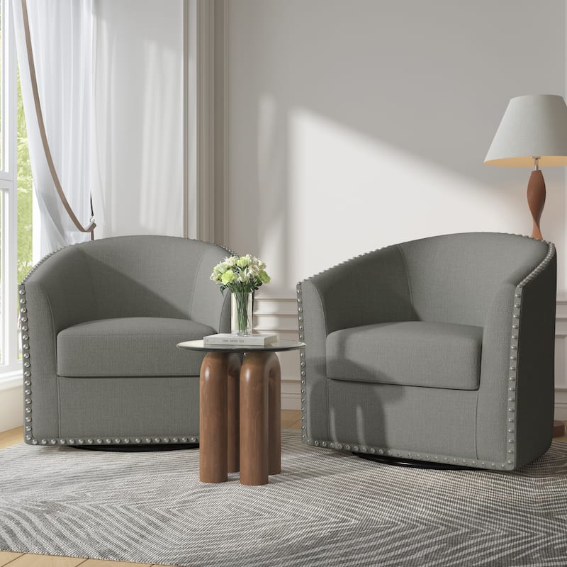 George 2 Set 30"W Upholstered Swivel Barrel Chair with Nailheads