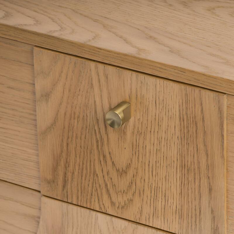 Studio London Zahra Japandi Nightstand Oak Bedside Table with Brass Handles