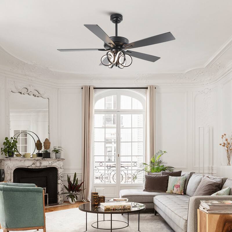 52" Modern Unique Dimmable LED Reversible Motor Ceiling Fan with Light and Remote - 52-inch W*19.3-inch H