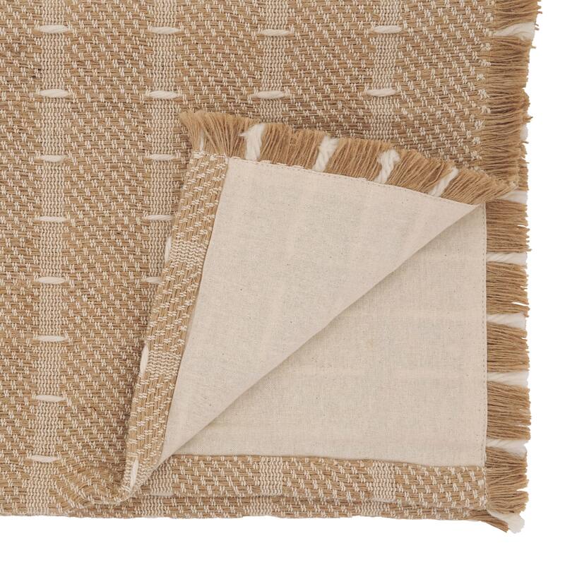 Jute & Wool Woven Table Runner - Natural Non-Reversible Decorative Runner for Dining Table, 14"x72"