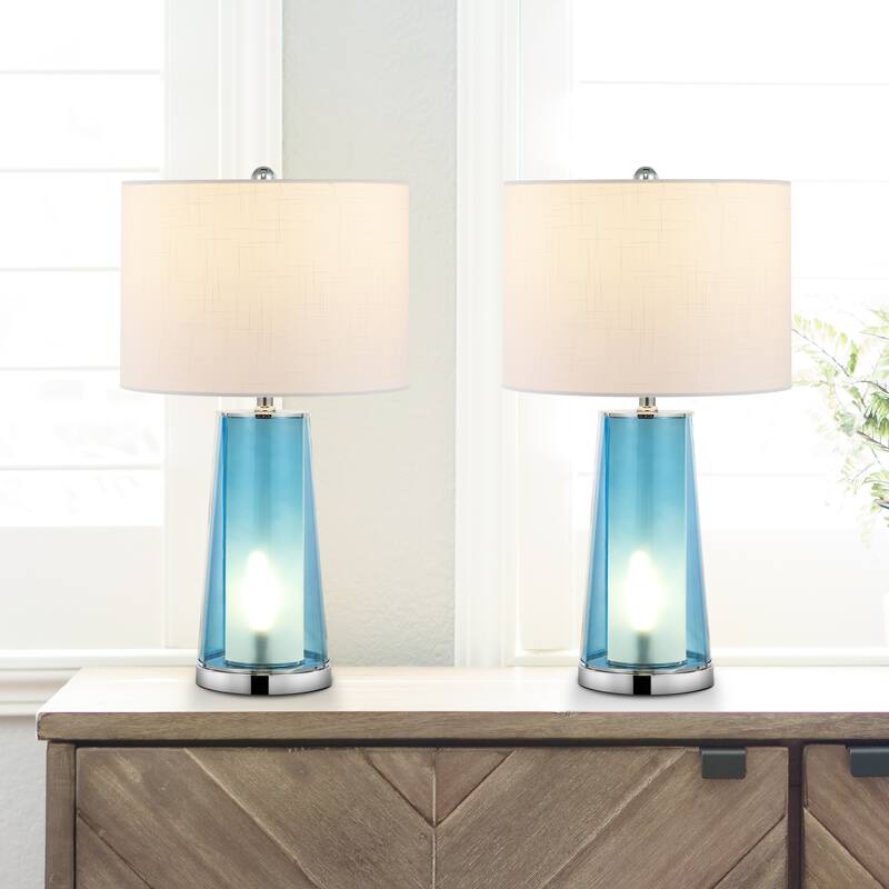 Celerie 26" Modern Minimalist Glass/Iron Nightlight LED Table Lamp, (Set of 2) by JONATHAN Y