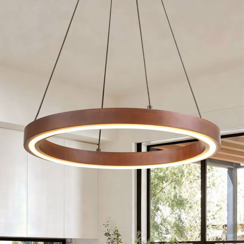 19.7" Modern Industrial LED Pendant Light with Circular Frame Ideal for Dining Rooms and Foyer Areas