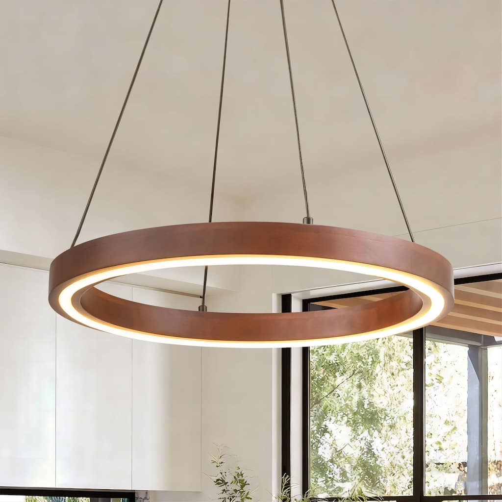 19.7" Modern Industrial LED Pendant Light with Circular Frame Ideal for Dining Rooms and Foyer Areas