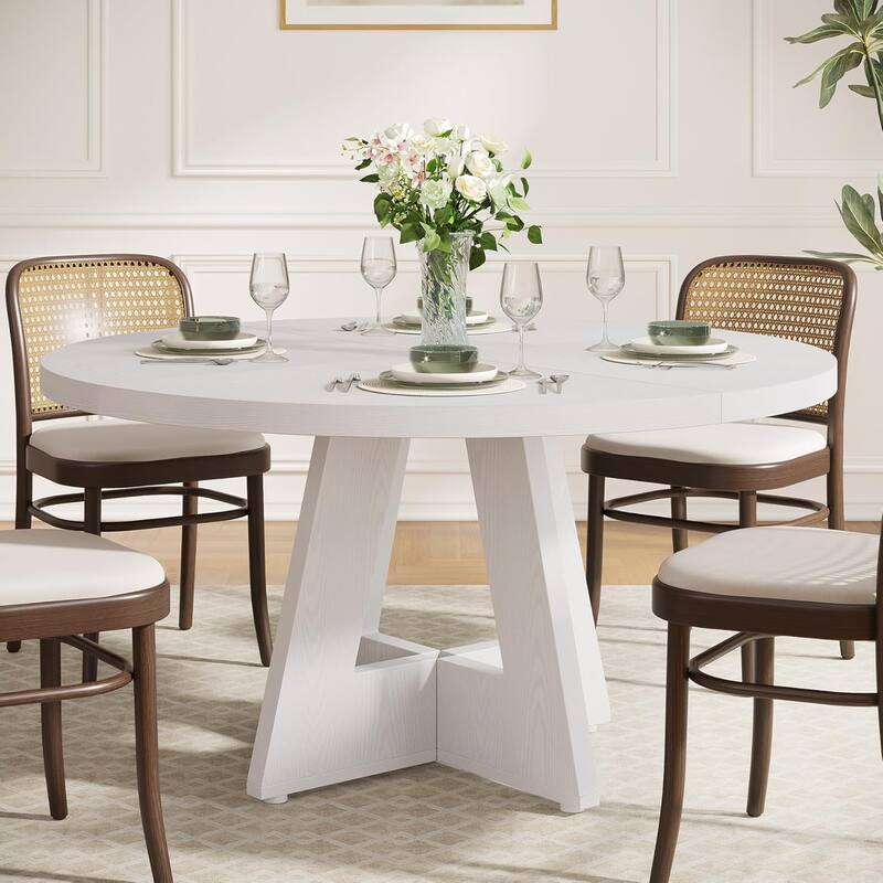 47" Round Wood Dining Table 4-Seater Farmhouse with Wooden Tabletop Cross Base for Dining Room/Kitchen