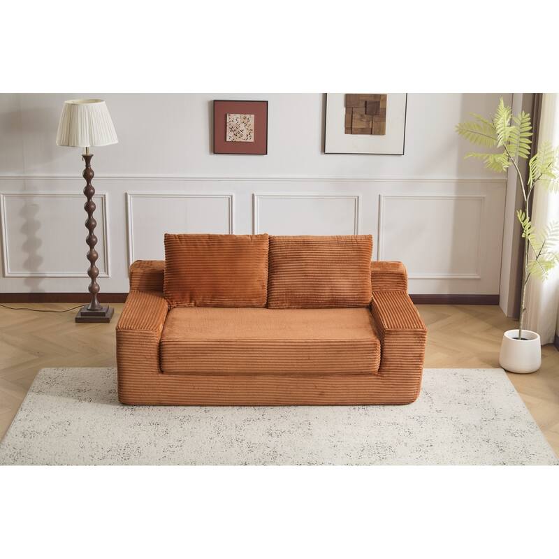 Loveseat Sofa, Comfortable Deep Seat Sofa Bed, Modern Small Corduroy Couch for Living Room Bedroom - Orange