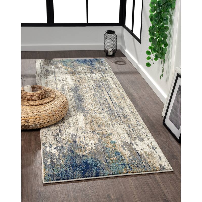 Milan Collection Abstract Blue Area Rug