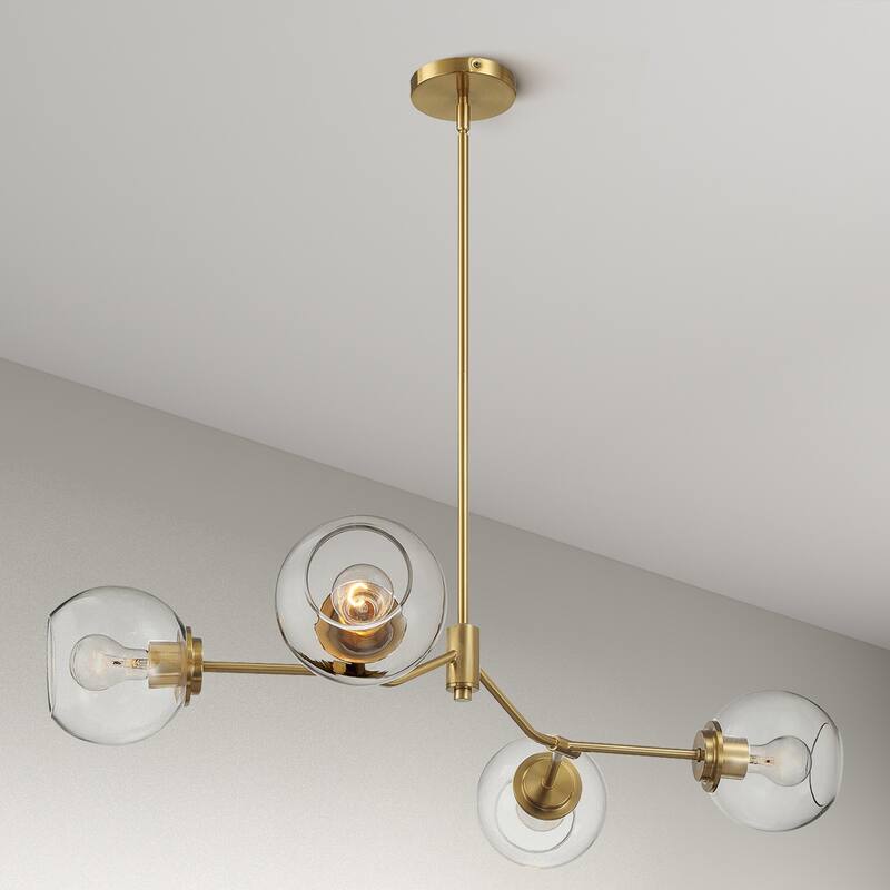Sunco Modern Farmhouse Gold Brass Chandelier with Clear Glass Shades - Clear Glass - Clear Glass