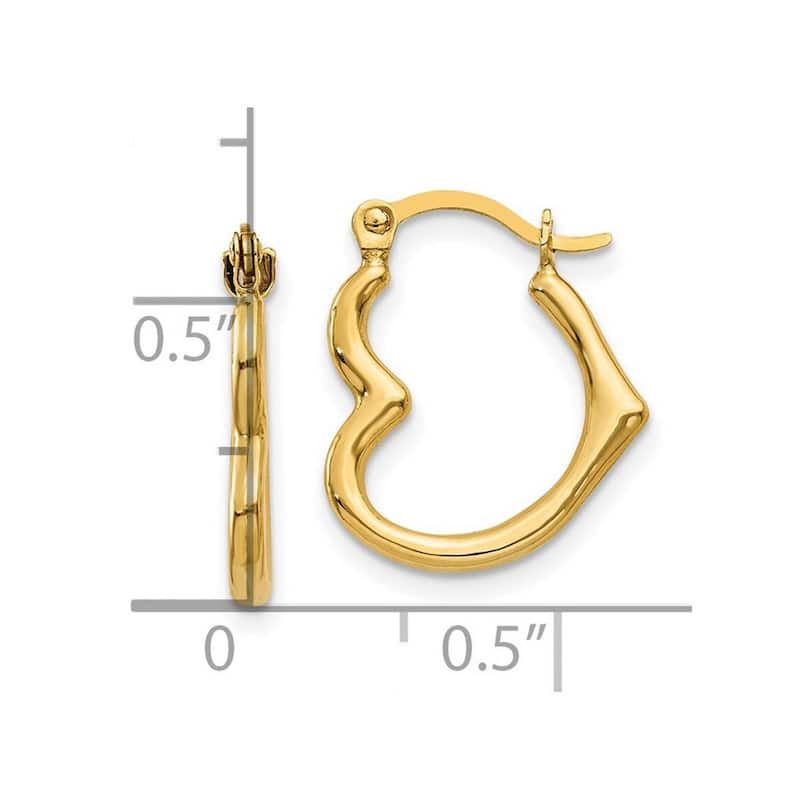 Curata 10k Yellow Gold Love Heart Shaped Hollow Hoop Earrings - 16x13mm